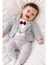 0-9 Ay Erkek Bebek 3’lü Takım – Şık Ceketli Body & Pantolon Set Gri