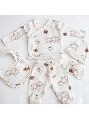 Pamuş 0-3 Ay Ayıcık Desenli Penye Unisex Bebek 5’li Hastane Çıkışı Set Ekru