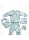 Pamuş 0-3 Ay Ayıcık Desenli Penye Unisex Bebek 5’li Hastane Çıkışı Set Mint