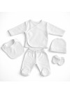 Pamuş 0-3 Ay Düz Penye Unisex Bebek 5’li Hastane Çıkışı Set Beyaz