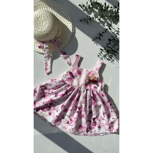 2-5 Yaş Kız Çocuk Çiçek Desenli Elbise ve Şapka Set Pembe 
