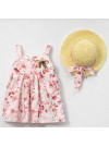 2-5 Yaş Kız Çocuk Çiçek Desenli Elbise ve Şapka Set Turuncu 