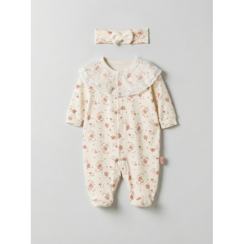 Pamuş 0-3-6 Ay Gül Rüyası Penye Kız  Bebek Tulum Mürdüm