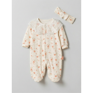 Pamuş 0-3-6 Ay Gül Rüyası Penye Kız  Bebek Tulum Somon