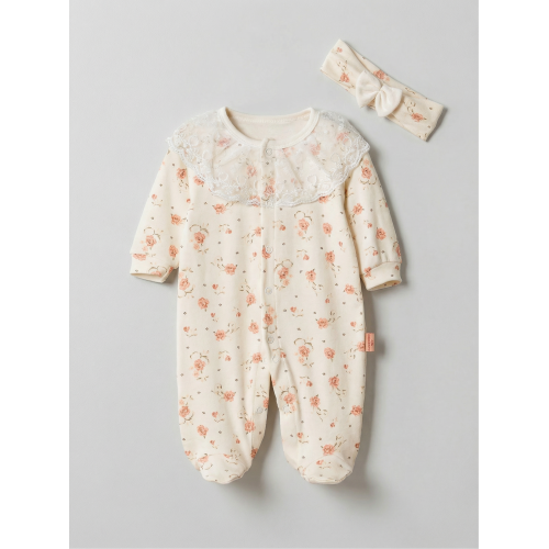 Pamuş 0-3-6 Ay Gül Rüyası Penye Kız  Bebek Tulum Somon