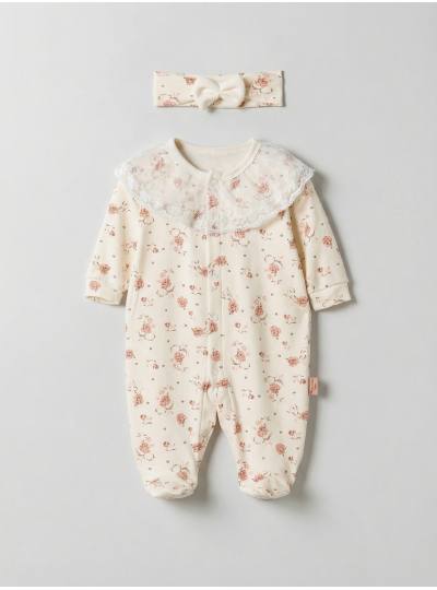 Pamuş 0-3-6 Ay Gül Rüyası Penye Kız Bebek Tulum Pembe