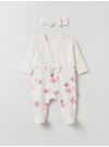 Pamuş 0-3-6 Ay Kalpli Penye Kız  Bebek Tulum Ekru