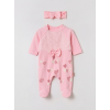 Pamuş 0-3-6 Ay Kalpli Penye Kız  Bebek Tulum Pembe