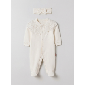 Pamuş 0-3-6 Ay Masal Gibi Penye Kız  Bebek Tulum Ekru