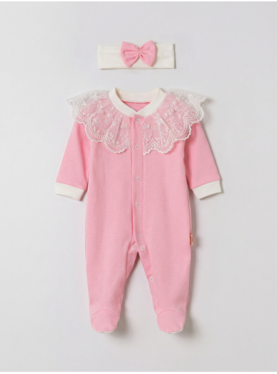 Pamuş 0-3-6 Ay Masal Gibi Penye Kız  Bebek Tulum Pembe