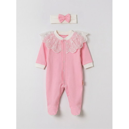 Pamuş 0-3-6 Ay Masal Gibi Penye Kız  Bebek Tulum Pembe