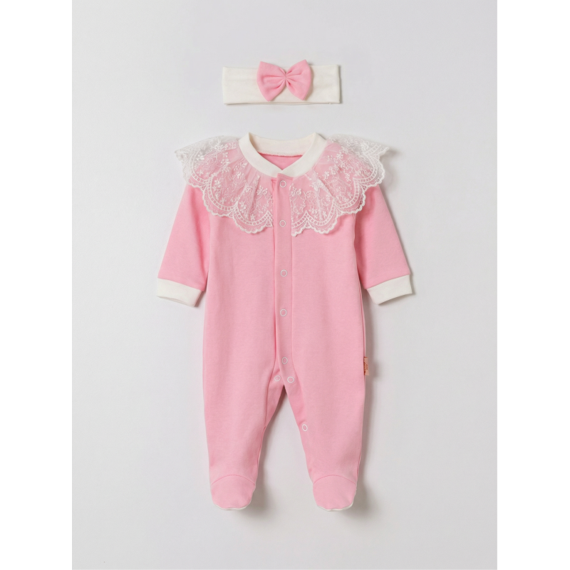 Pamuş 0-3-6 Ay Masal Gibi Penye Kız  Bebek Tulum Pembe