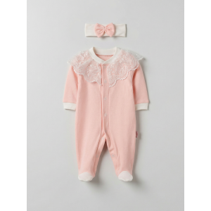 Pamuş 0-3-6 Ay Masal Gibi Penye Kız  Bebek Tulum Somon