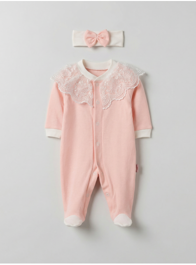 Pamuş 0-3-6 Ay Masal Gibi Penye Kız  Bebek Tulum Somon