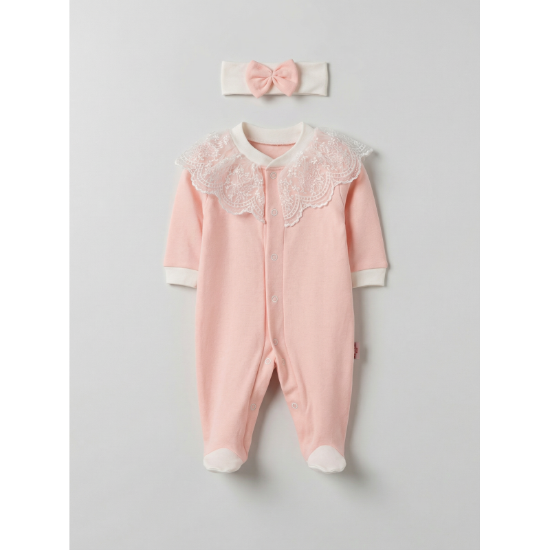 Pamuş 0-3-6 Ay Masal Gibi Penye Kız  Bebek Tulum Somon