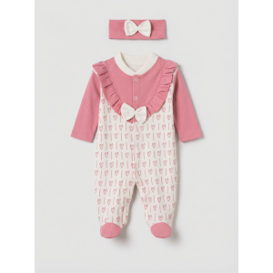 Pamuş 0-3-6 Ay Pamuk Kalbim Penye Kız  Bebek Tulum Mürdüm