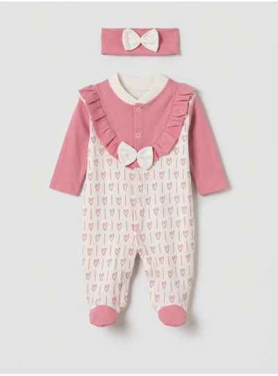 Pamuş 0-3-6 Ay Pamuk Kalbim Penye Kız  Bebek Tulum Mürdüm