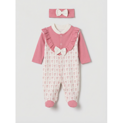 Pamuş 0-3-6 Ay Pamuk Kalbim Penye Kız  Bebek Tulum Mürdüm