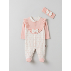 Pamuş 0-3-6 Ay Pamuk Kalbim Penye Kız  Bebek Tulum Somon