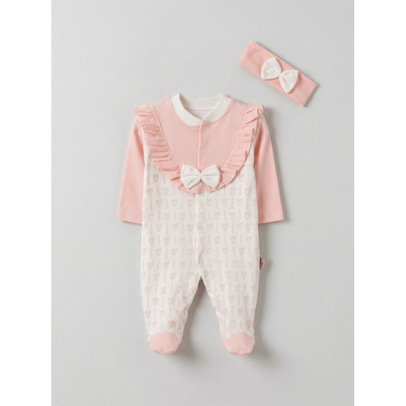 Pamuş 0-3-6 Ay Pamuk Kalbim Penye Kız  Bebek Tulum Somon
