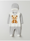 Pamuş 0-3-6 Ay Panda Penye Erkek Bebek  Tulum Gri