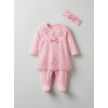 Pamuş 0-3-6 Ay Prenses Penye Kız Bebek Tulum Pembe