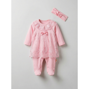 Pamuş 0-3-6 Ay Prenses Penye Kız Bebek Tulum Pembe