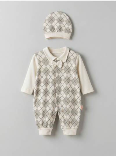 Pamuş 0-3-6 Ay Tarz Bey Penye Erkek  Bebek Tulum Gri