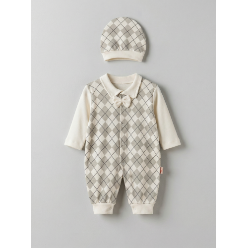 Pamuş 0-3-6 Ay Tarz Bey Penye Erkek  Bebek Tulum Gri