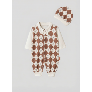 Pamuş 0-3-6 Ay Tarz Bey Penye Erkek  Bebek Tulum Kahverengi