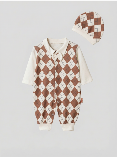 Pamuş 0-3-6 Ay Tarz Bey Penye Erkek  Bebek Tulum Kahverengi