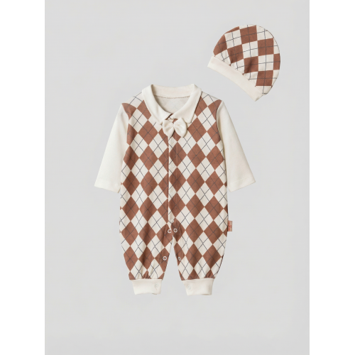 Pamuş 0-3-6 Ay Tarz Bey Penye Erkek  Bebek Tulum Kahverengi