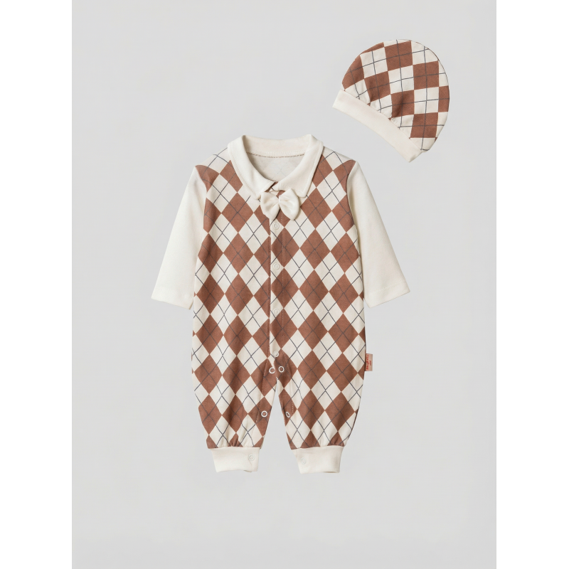 Pamuş 0-3-6 Ay Tarz Bey Penye Erkek  Bebek Tulum Kahverengi