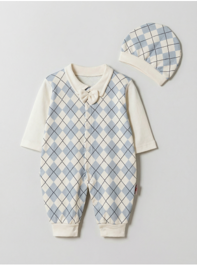 Pamuş 0-3-6 Ay Tarz Bey Penye Erkek  Bebek Tulum Mavi