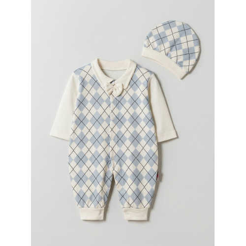 Pamuş 0-3-6 Ay Tarz Bey Penye Erkek  Bebek Tulum Mavi