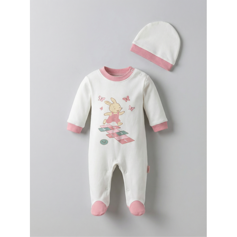 Pamuş 0-3-6 Ay Tavşan Penye Kız Bebek Tulum Mürdüm