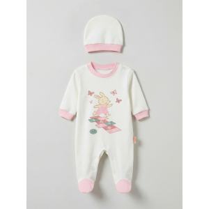 Pamuş 0-3-6 Ay Tavşan Penye Kız Bebek Tulum Pembe