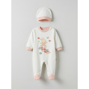 Pamuş 0-3-6 Ay Tavşan Penye Kız Bebek Tulum Somon