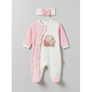 Pamuş 0-3-6 Ay Uyuyan Ayıcık Penye Kız Bebek Tulum Pembe