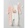 Pamuş 0-3-6 Ay Uyuyan Ayıcık Penye Kız Bebek Tulum Somon