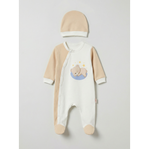 Pamuş 0-3-6 Ay Yıldızlı Ayıcık Penye Erkek Bebek Tulum Bej