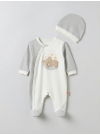 Pamuş 0-3-6 Ay Yıldızlı Ayıcık Penye Erkek Bebek Tulum Gri