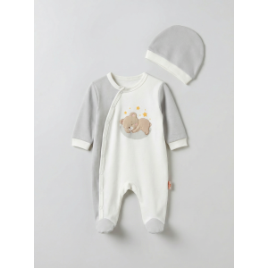Pamuş 0-3-6 Ay Yıldızlı Ayıcık Penye Erkek Bebek Tulum Gri