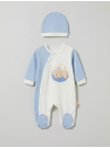 Pamuş 0-3-6 Ay Yıldızlı Ayıcık Penye Erkek Bebek Tulum Mavi