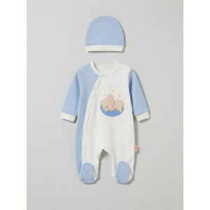 Pamuş 0-3-6 Ay Yıldızlı Ayıcık Penye Erkek Bebek Tulum Mavi