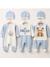 Pamuş 3’lü Baskılı ve Nakışlı %100 Pamuk Erkek Bebek Tulum Seti 0-3-6 Ay
