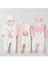 Pamuş 3’lü Baskılı ve Nakışlı %100 Pamuk Kız Bebek Tulum Seti