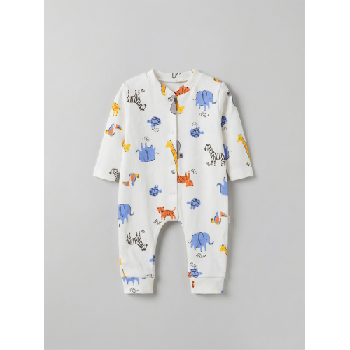 ZıbZıb 0-3-6 Ay Animal Penye Tulum Ekru