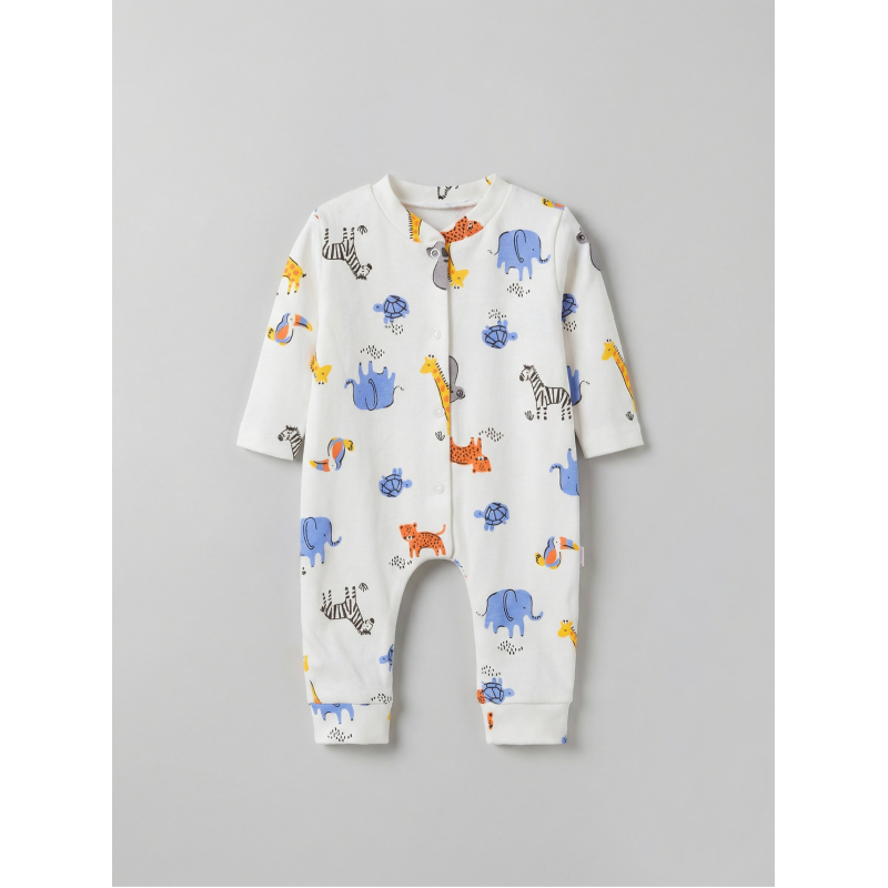 ZıbZıb 0-3-6 Ay Animal Penye Tulum Ekru