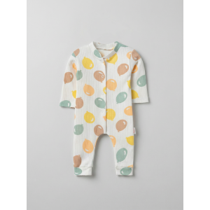 ZıbZıb 0-3-6 Ay Balonlu Penye Tulum Sarı - Ekru